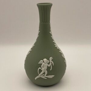 Vintage, Wedgwood/Jasperware, Sage Green, Bud Vase, Cherubs, 5” Tall